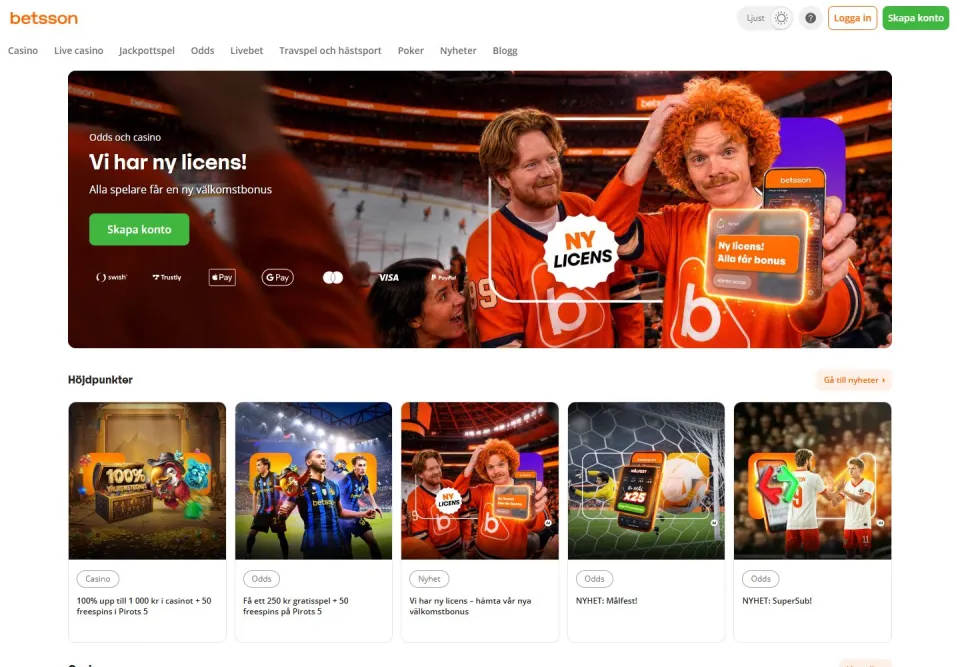 Betsson: Página de inicio (betsson.com)