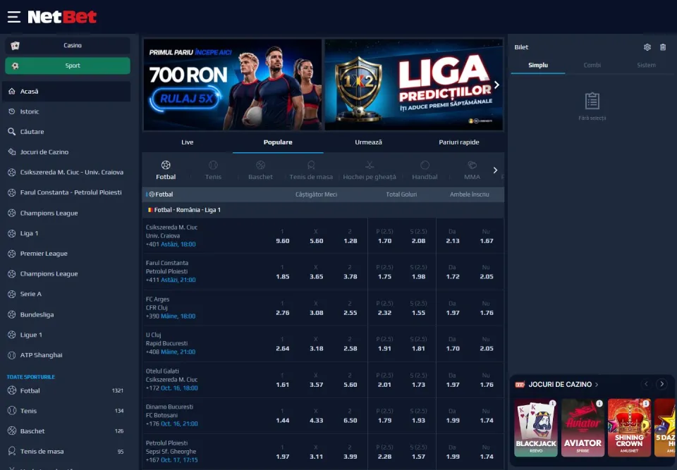 NetBet: Page d'accueil (sport.netbet.ro)