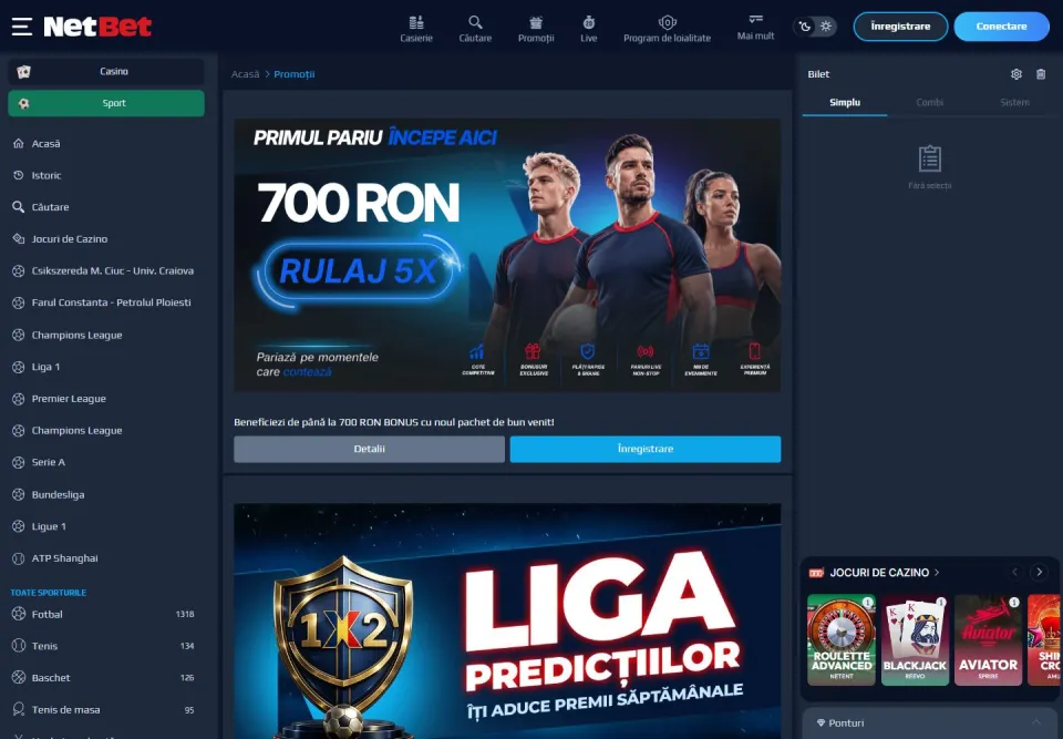 NetBet: Page bonus (sport.netbet.ro)